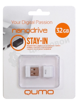 Флешка USB 2.0 QUMO 32Gb, NANO QM32GUD-NANO-W белый