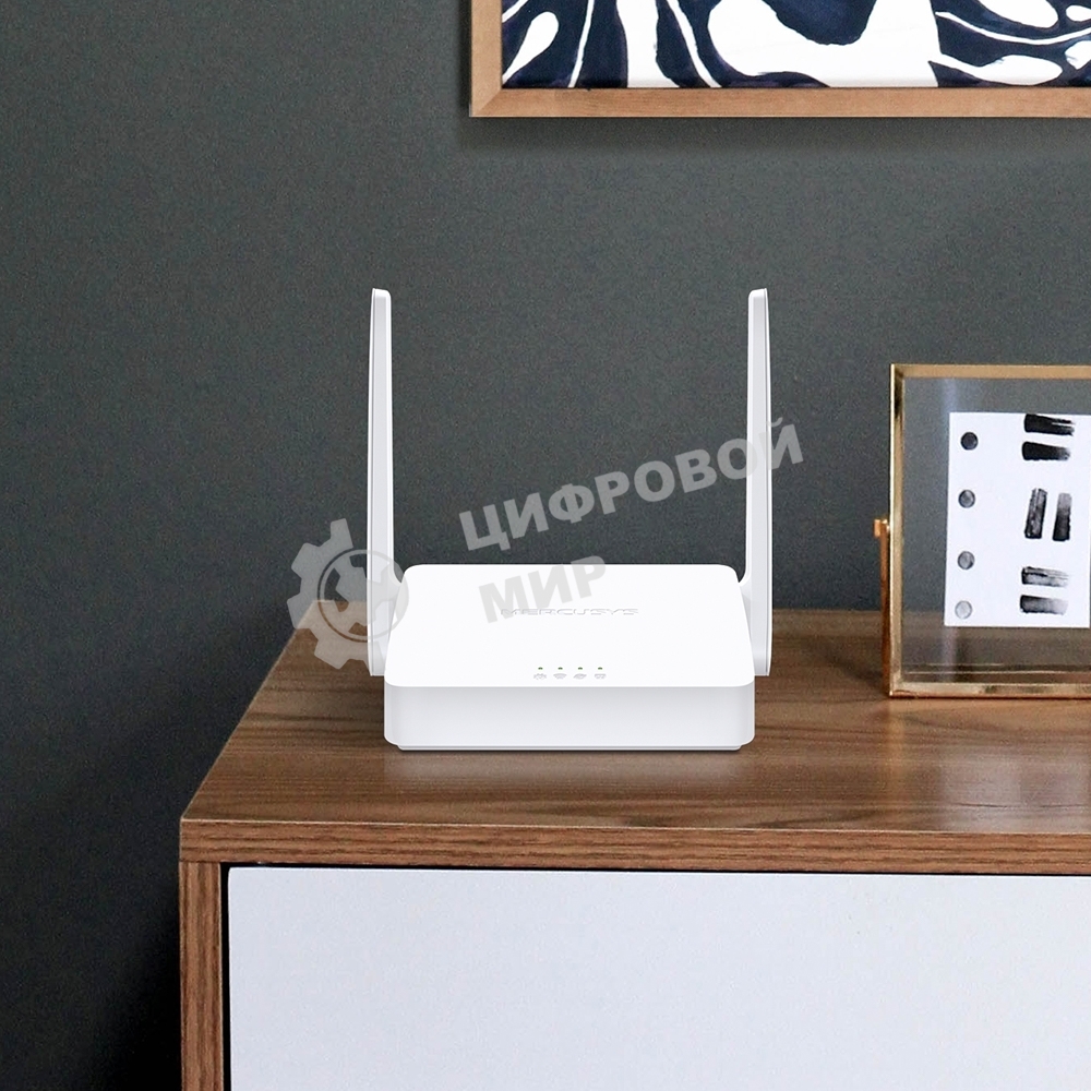Роутер Mercusys 300Mbps Multi-Mode Wireless N Router, 2× Fixed External Antennas, 2× 10/100 Mbps LAN Ports, 1× 10/100 Mbps WAN Port, FEATURE: Access Point Mode, WPS/Reset Button, IPTV, IPv6, Beamforming, MU-MIMO, Parental Controls, Guest Network