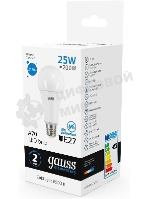 Лампа светодиодная Gauss Elementary 25Вт цок.: E27 груша 220B 6500K св. свеч. белый хол. A67 (упак.: 10 шт)