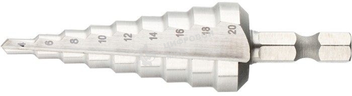 Сверло Вихрь ступенчатое по металлу 4-6-8-10-12-14-16-18-20 мм, P6M5, шестигранный хвостовик