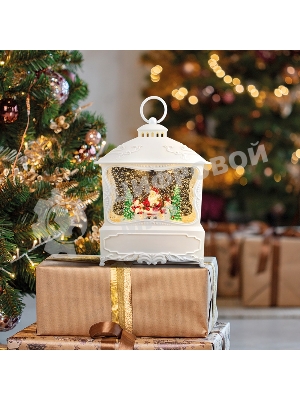 Декоративный фонарь Neon-night с эффектом снегопада и подсветкой Рождественский лес, белый