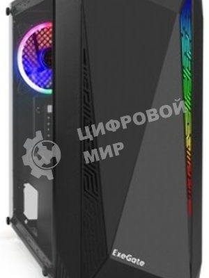 Компьютерный корпус Minitower ExeGate Mistery R2-NPX400 (mATX, БП 400NPX с вент. 12 см, 2*USB+1*USB 3.0, аудио, черный, 1 вент. 12см с RGb подсветкой и полоса на передней панели, боковая панель - закаленное стекло)