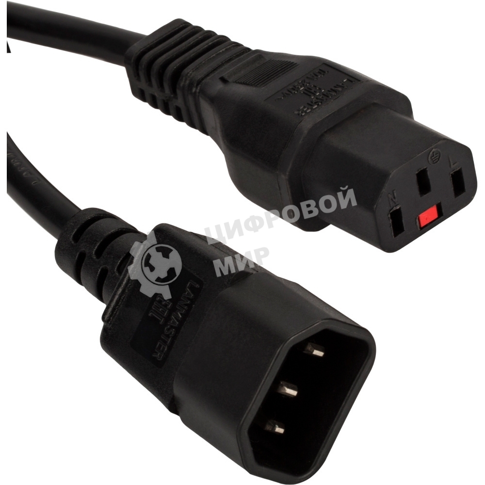 Шнур питания с блокировкой C13-C14, 3х0.75, 220В, 10А, черный, 2 метра