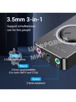 Внешняя звуковая карта Vention USB c регулятором громкости Черная