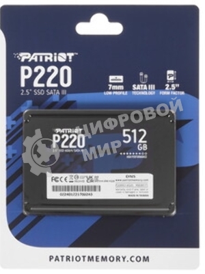 Накопитель SSD Patriot P220, 512Gb, SATA III, 2.5