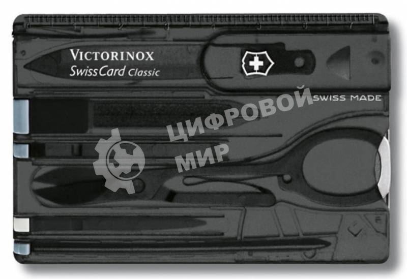 Швейцарская карта Victorinox SwissCard Classic (0.7133.T3) черный полупрозрачный коробка подарочная