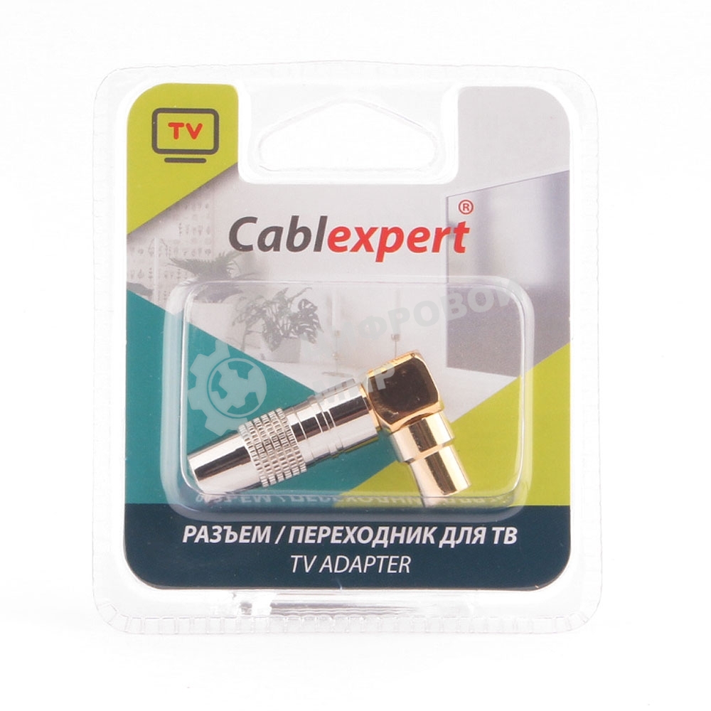 Разъем Cablexpert TVPL-07, TV (папа) позолоченный, латунь OD8.5, 90 градусов, блистер