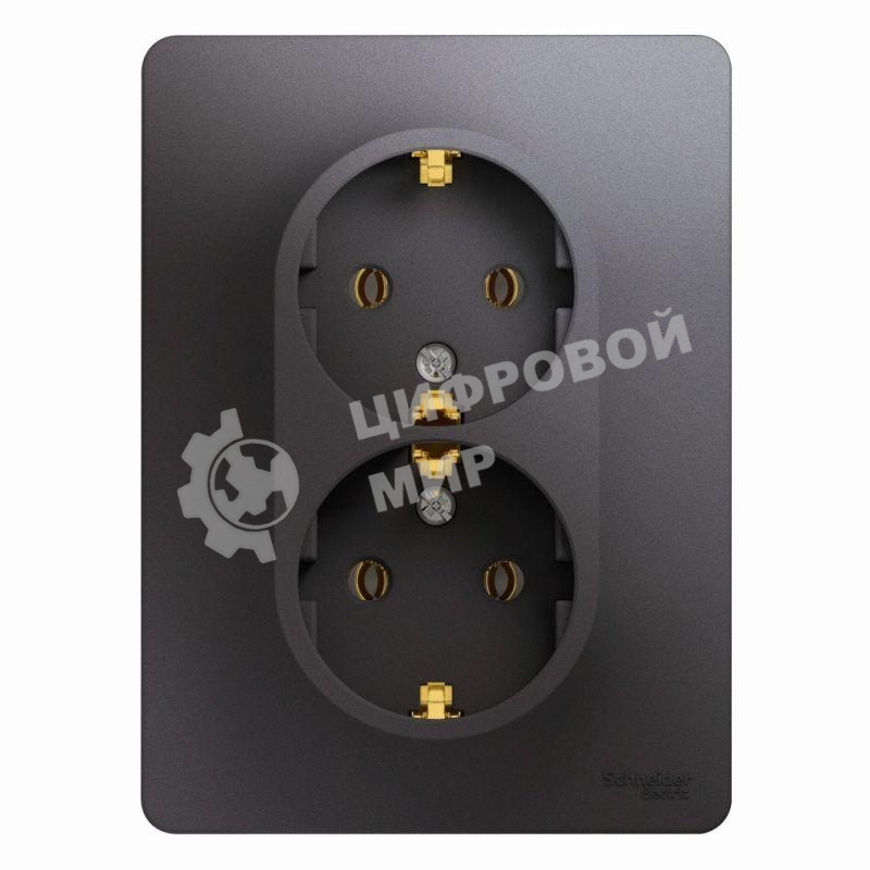 Розетка 2-м Glossa с заземл. в сборе графит SchE GSL001324