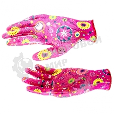 Перчатки садовые из полиэстера с нитрильным обливом, красные, M Palisad