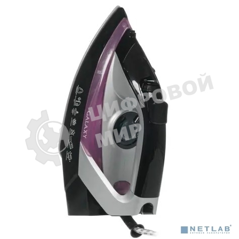 Утюг Galaxy Line GL 6128, фиолетовый с черным, паровой, 2200 Вт, постоянный пар 30 г/мин, паровой удар 140 г/мин, функции: самоочистка, антикапля, антинакипь, функция увлажнения, вертикальное отпаривание, защита от перегрева, индикатор нагрева, керамическ