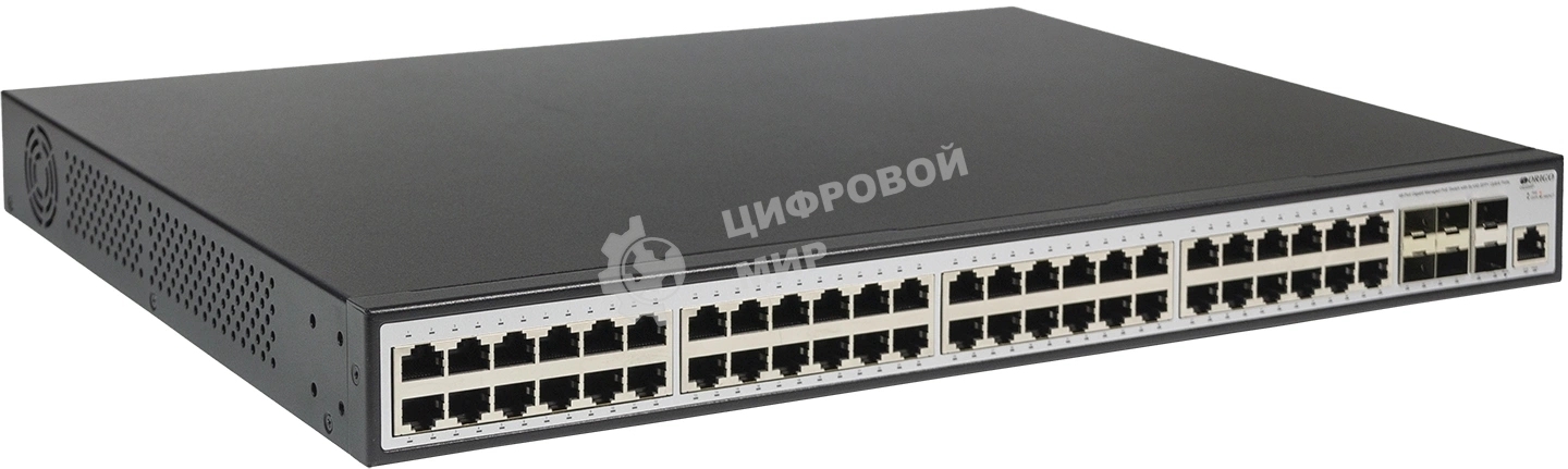 Коммутатор ORIGO Managed L3 Switch 48x1000Base-T PoE, 6x10Gbase-X SFP+, PoE Budget 370W, RJ45 Console, 19