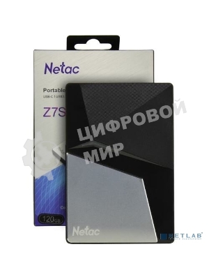Внешний SSD Netac Z7S, 120 Gb, USB 3.2 Gen 2 Type-C, R/W 550/480, черный