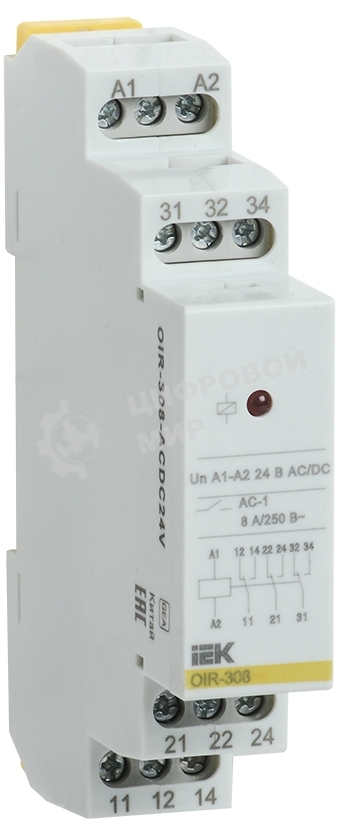 Реле промежуточное IEK ONI OIR 3 контакта (8А) 24 В AC/DC