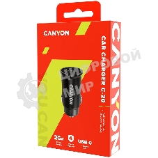 Автомобильный адаптер Canyon, PD 20W Pocket size car charger, input: DC12V-24V, output: PD20W, support iPhone12 PD fast charging, Compliant with CE RoHs, Size: 50.6x23.4x23.4, 18g, черный
