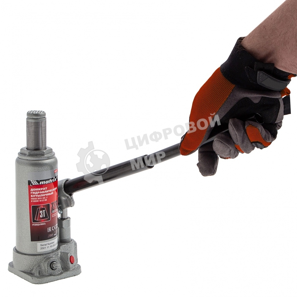 Домкрат Matrix бутылочный 3т h подъема 194–372мм в пласт. кейсе