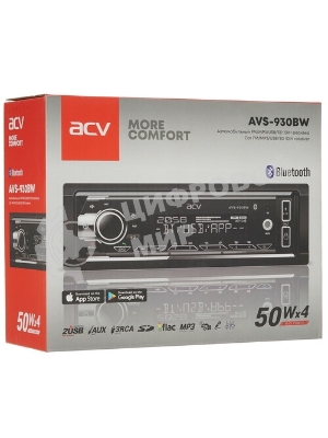 Автомагнитола ACV AVS-930BW, 1 DIN, Bluetooth, USB Type-A, AUX