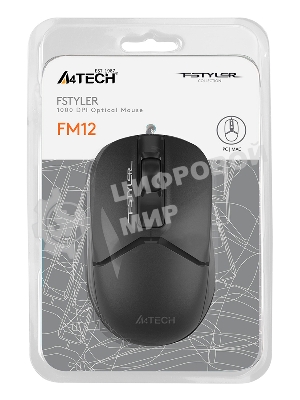 Мышь проводная A4Tech Fstyler FM12S черный, 1200 dpi, USB, кнопки - 3