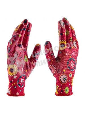 Перчатки садовые из полиэстера с нитрильным обливом, красные, L Palisad