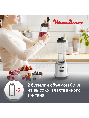Блендер стационарный Moulinex LM15FD10 серебристый/черный, 300 Вт, 1 скорость