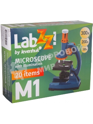 Микроскоп Levenhuk LabZZ M1 монокуляр 100-300 на 3 объектива зеленый/оранжевый