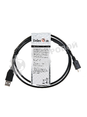 Кабель USB 2.0 A-->mini-B 5P (1м) черный TELECOM/VCOM TC6911BK-1.0M