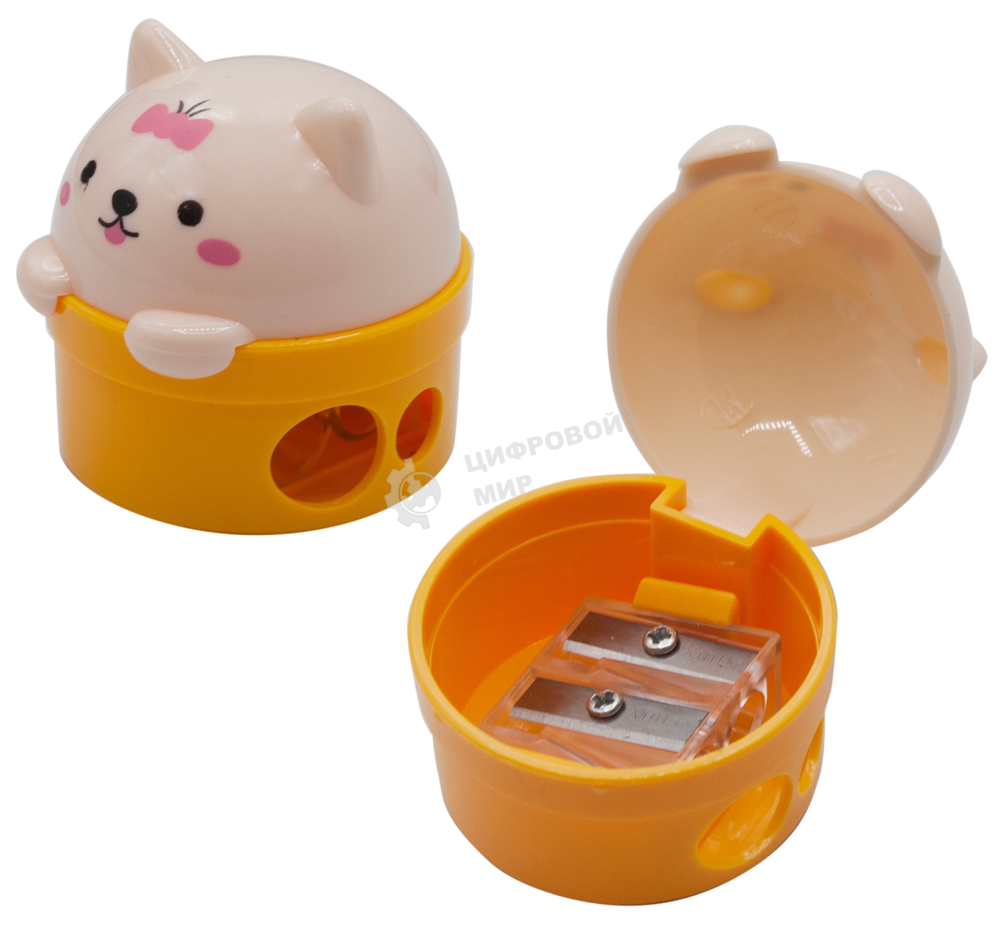 Точилка для карандашей ручная Silwerhof Cute Солнечная коллекция, 2 отверстия, пластик, ассорти, коробка