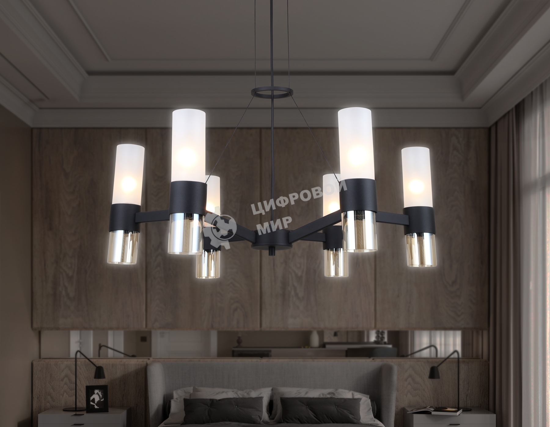 Люстра Ambrella light LH55104/6 BK/FR/TI черный/белый матовый/янтарь E14*6 max 40W D650*1080