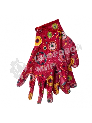 Перчатки садовые из полиэстера с нитрильным обливом, красные, L Palisad