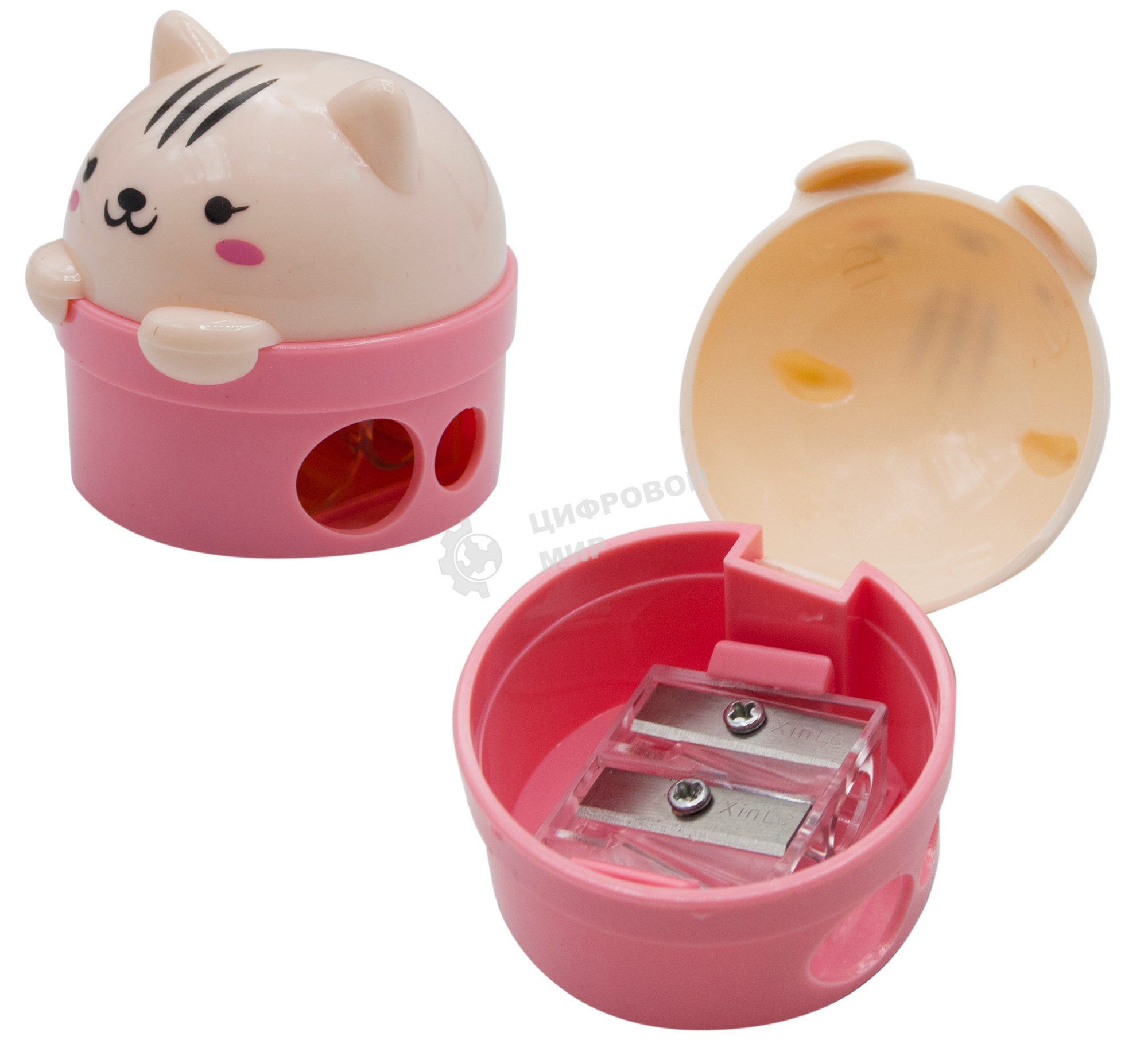 Точилка для карандашей ручная Silwerhof Cute Солнечная коллекция, 2 отверстия, пластик, ассорти, коробка