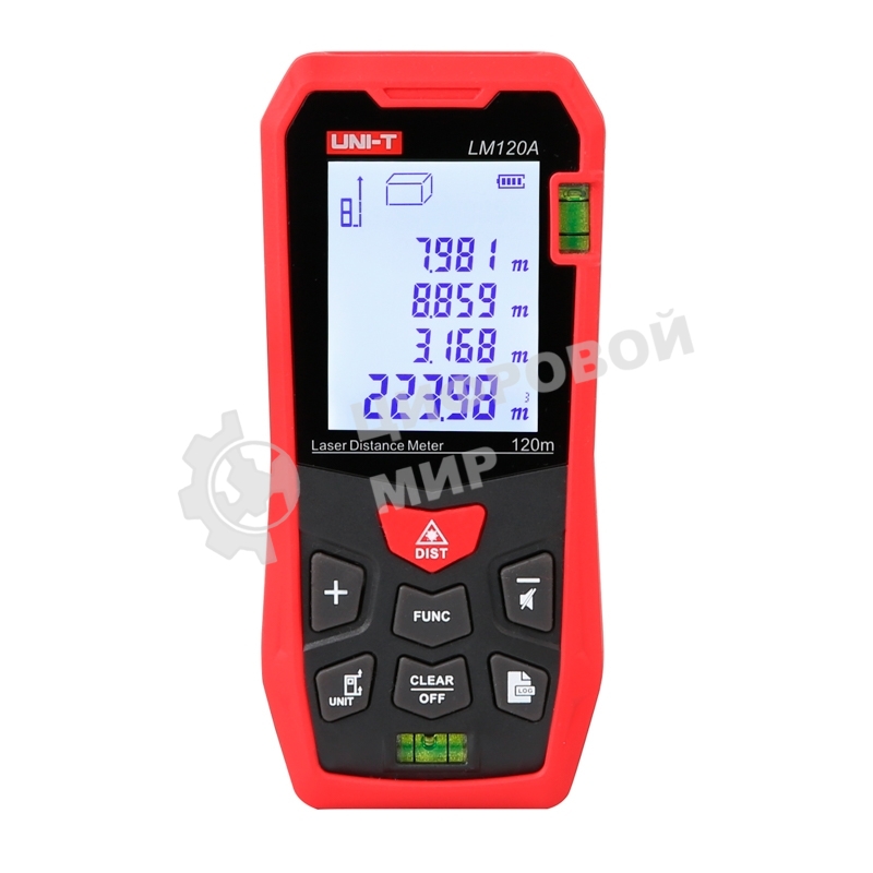 Лазерный дальномер UNI-T LM120A Диапазон расстояний (120 м); Тип дисплея (ЖК); Единицы измерения (м/фут/дюйм); Основа измерения (спереди/сзади);