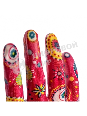 Перчатки садовые из полиэстера с нитрильным обливом, красные, L Palisad