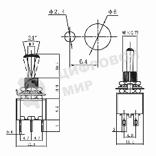 Тумблер Rexant 250V 3А (6c) ON-ON двухполюсный Micro