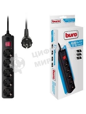 Сетевой фильтр Buro 5 розеток, 10 метров, черный