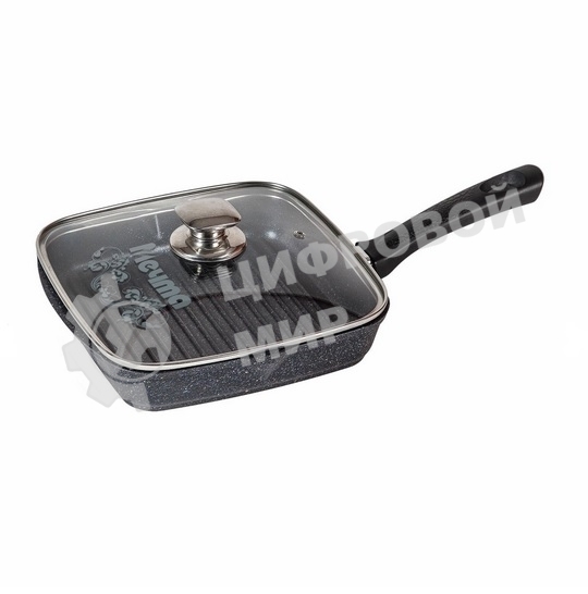 Сковорода - гриль квадр. 26 см, несъемн. ручка и стекл. крышка 