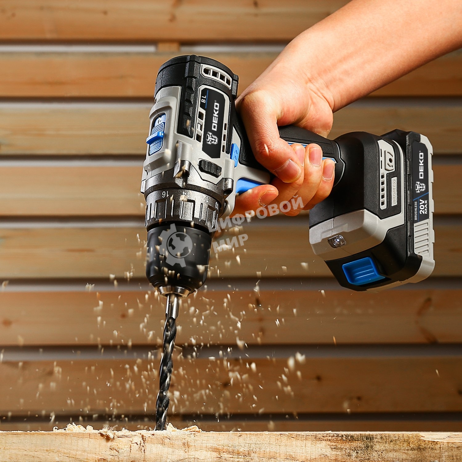 Дрель-шуруповерт Deko Sharker, 20 В, 3 Ач, 55 Нм, бесщеточный