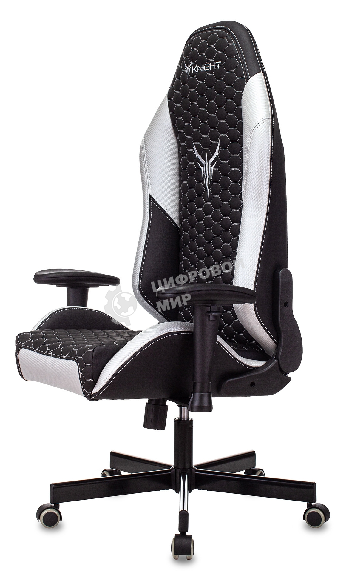 Кресло игровое Knight Neon черный/серебряный соты эко.кожа с подголов. крестовина металл