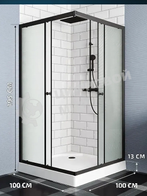 Душевой уголок BAU Stil Hit Black с поддоном 100x100х195, рифленое закаленное стекло, черный профиль