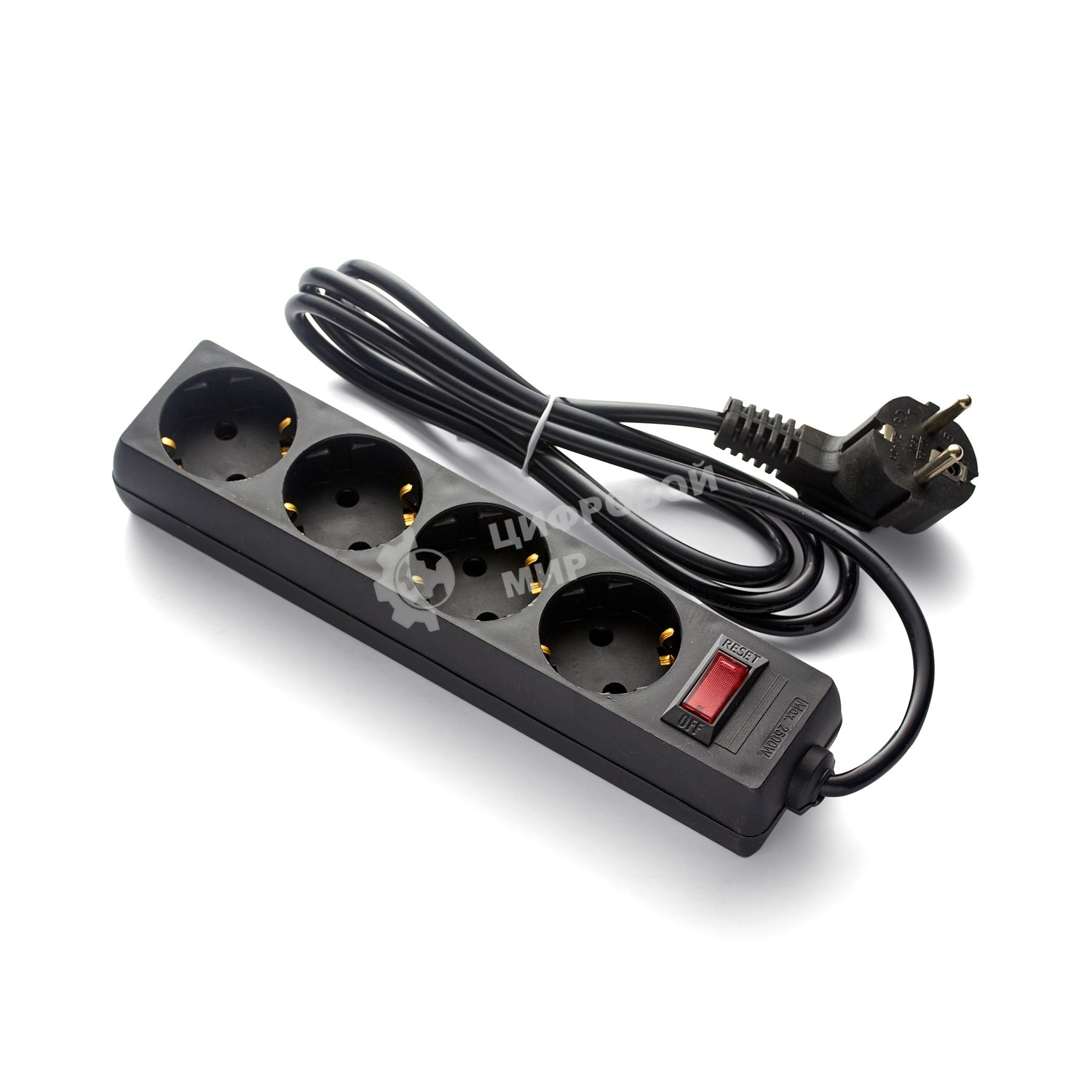 Удлинитель ExeGate EC-4-1.8B (EX279396RUS), черный, 1,8 м, евровилка с заземлением, 4 евророзетки с заземлением, 2200 Вт