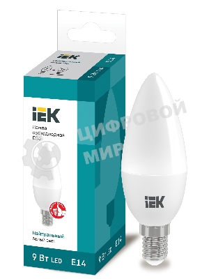 Лампа светодиодная LED 9Вт 230В 4000К E14 свеча LLE-C35-9-230-40-E14 IEK