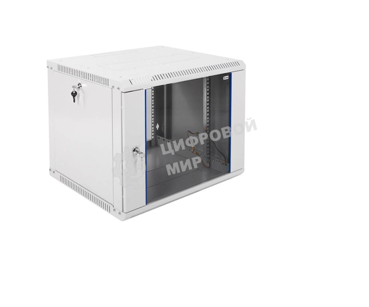 Шкаф настенный ЦМО ШРН-Э-9.500 9U 600x520 мм пер. дв. стекл несъемные бок. пан. серый