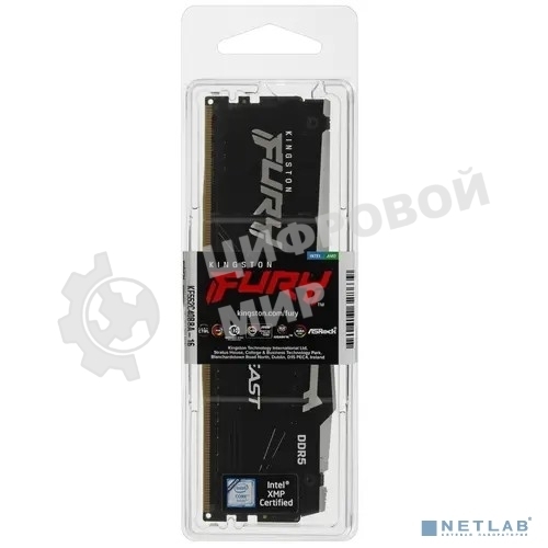 Оперативная память Kingston Fury Beast, DDR5, 16GB (1x16GB), 5200MHz, CL40, DIMM, с радиаторами, RGB, черный