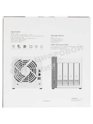 Сетевое хранилище SMB QNAP TS-433-4G NAS 4 HDD trays. ARM 4-core Cortex-A55 2.0GHz, ram 4 Gb (max), 1x1GbE, 1x2.5GbE, 2xUSB 2.0 port,1xUSB 3.2 Gen 1