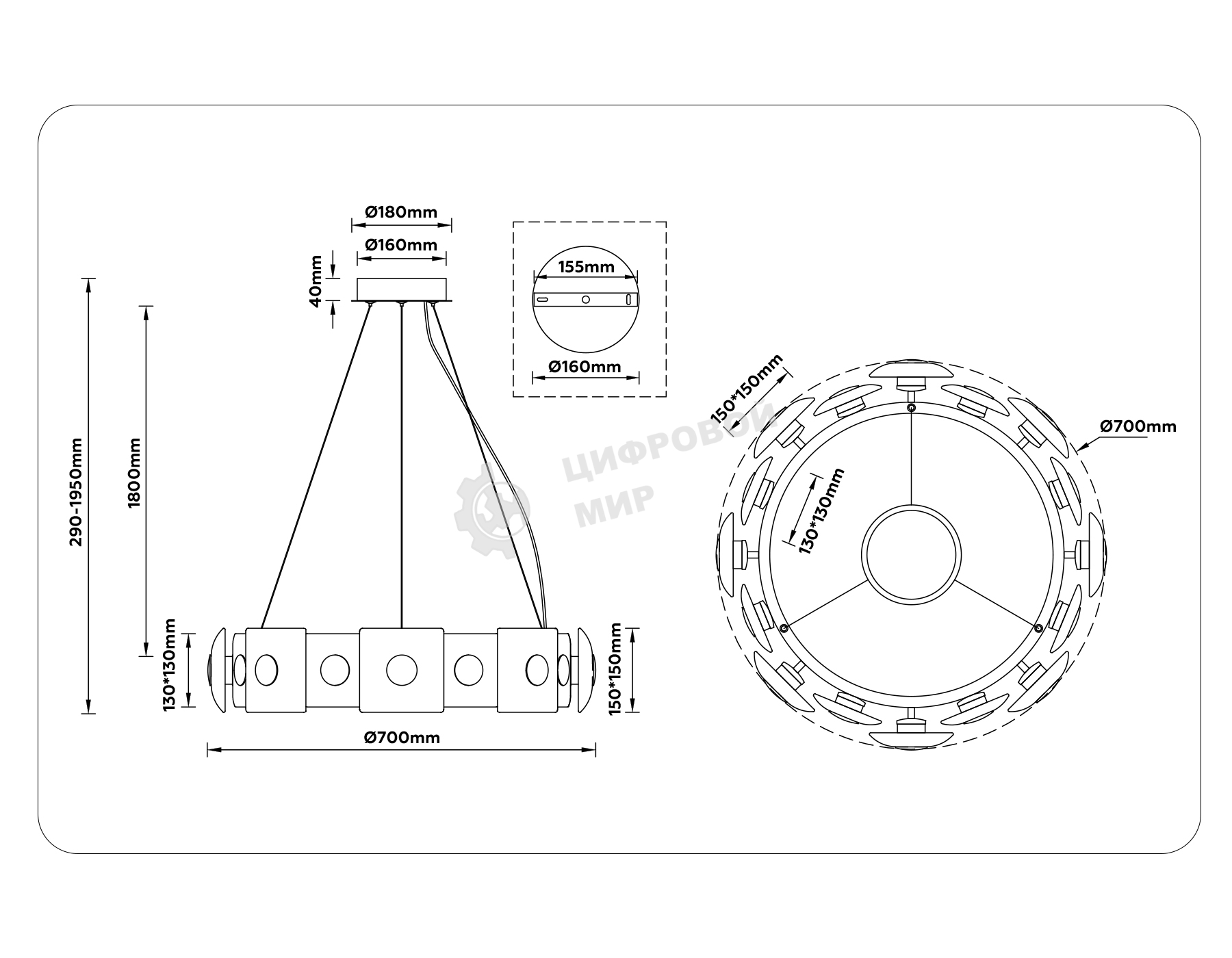 Светильник Ambrella light LH31027 BS/TI латунь/янтарь 72W 3000K D700*150