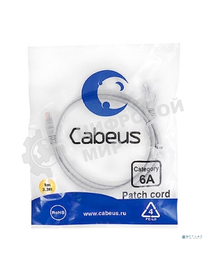 Шнур коммутационный Cabeus, cat.6a, неэкр., U/UTP, RJ45/RJ45, LSZH, AWG24, 1м, серый