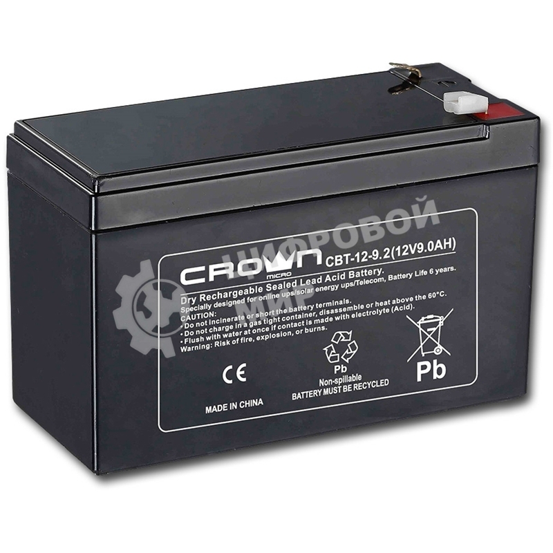 Батарея для ИБП CROWN CBT-12-9.2 (12V 9.2Ah) F2 срок службы 5 лет