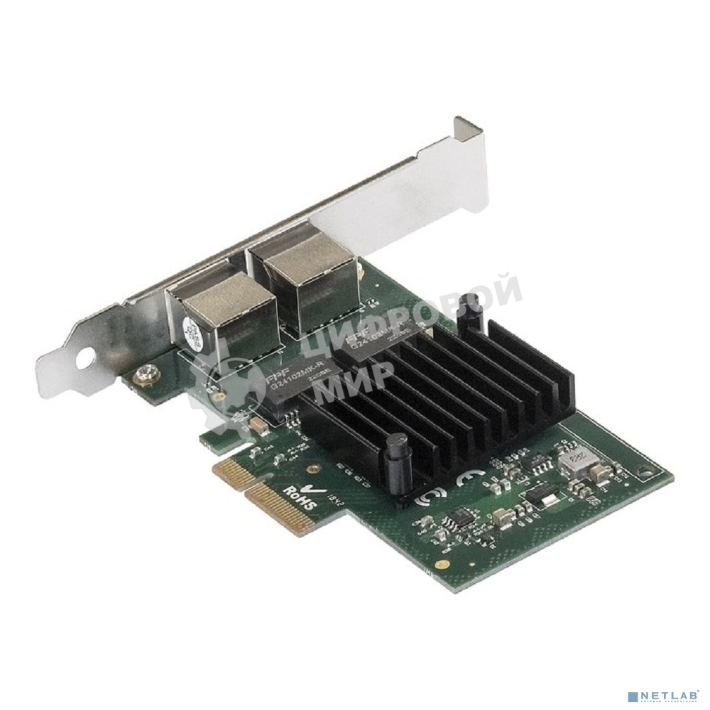 Сетевой адаптер ExeGate EXE-I350-T2V2 (PCI-E x4 v2.1, порты 2xRJ45 (медные), 10/100/1000Mbps, Gigabit NIC Intel Chipset NHI350AM2)