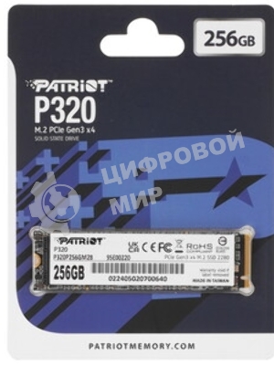 Накопитель SSD Patriot P320, 256Gb, PCIe 3.0 x4, M.2 2280, NVMe, R/W 2200/1200