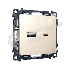 Комплект механизма розетки ALFA Бежевый глянец 2USB A+C 20W (быстрая зарядка) QUANT (AP3110, VM177) MA311010