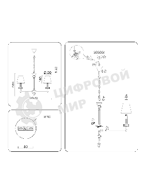 Люстра Ambrella light LH71021/5 BS/WH латунь/белый E14*5 max 40W D670*1130