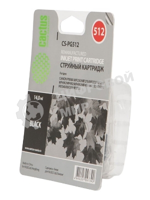 Картридж струйный Cactus CS-PG512 черный (14 мл) для Canon Pixma iP2700/MP240/MP250/MP260/MP270/MP272/MP280/MP480/MP490/MP492/MP495/MX320/MX330/MX340/MX350
